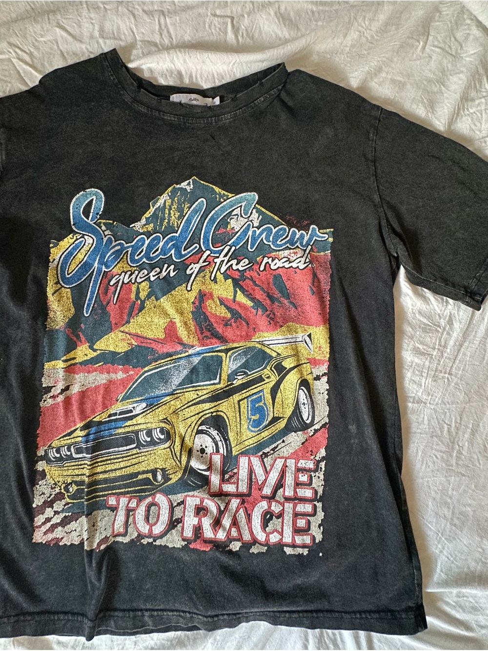 Adika OVERSIZED Black Short-Sleeve 'Speed Crew' Graphic Tee with Yellow Race Car